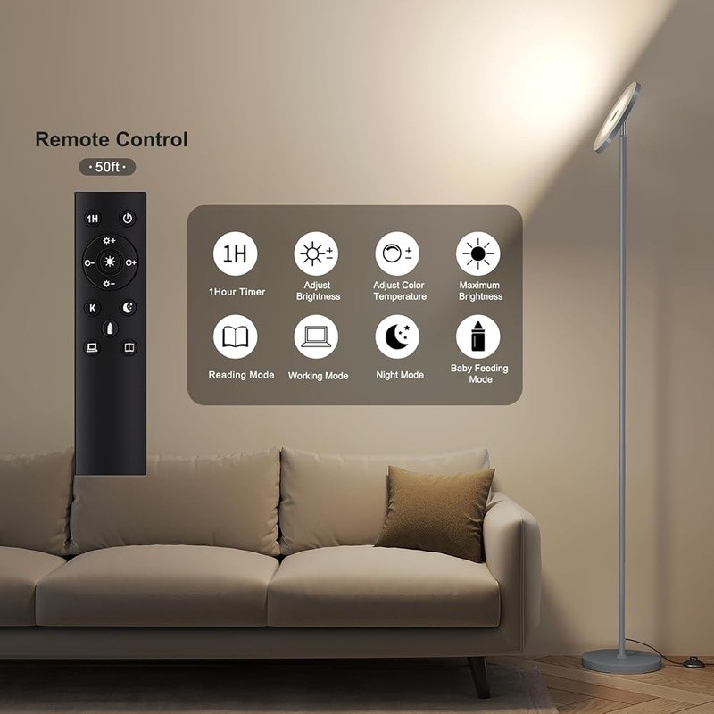 Dimmable LED Floor Lamp Remote Control 3000LM Energy Saving Rotatable Head New
