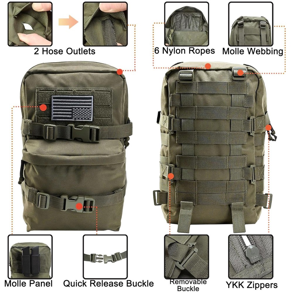 Tactical Mini Molle Pack with US Flag, Water Resistant Nylon Backpack, 2L Bag
