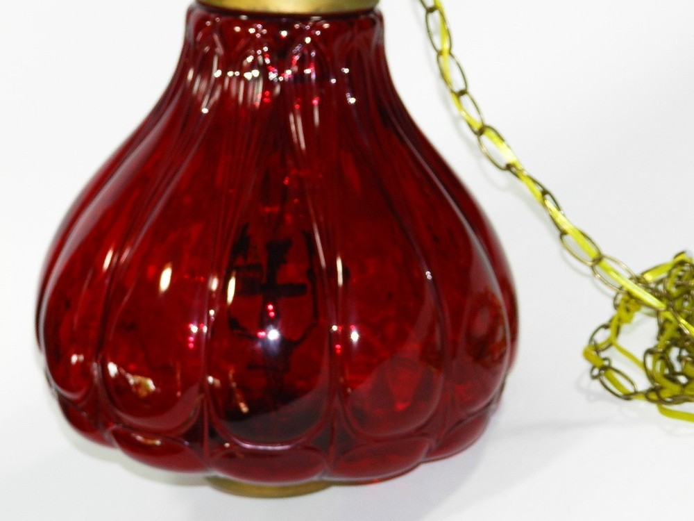 Vintage Ruby Red Glass Swag Hanging Light