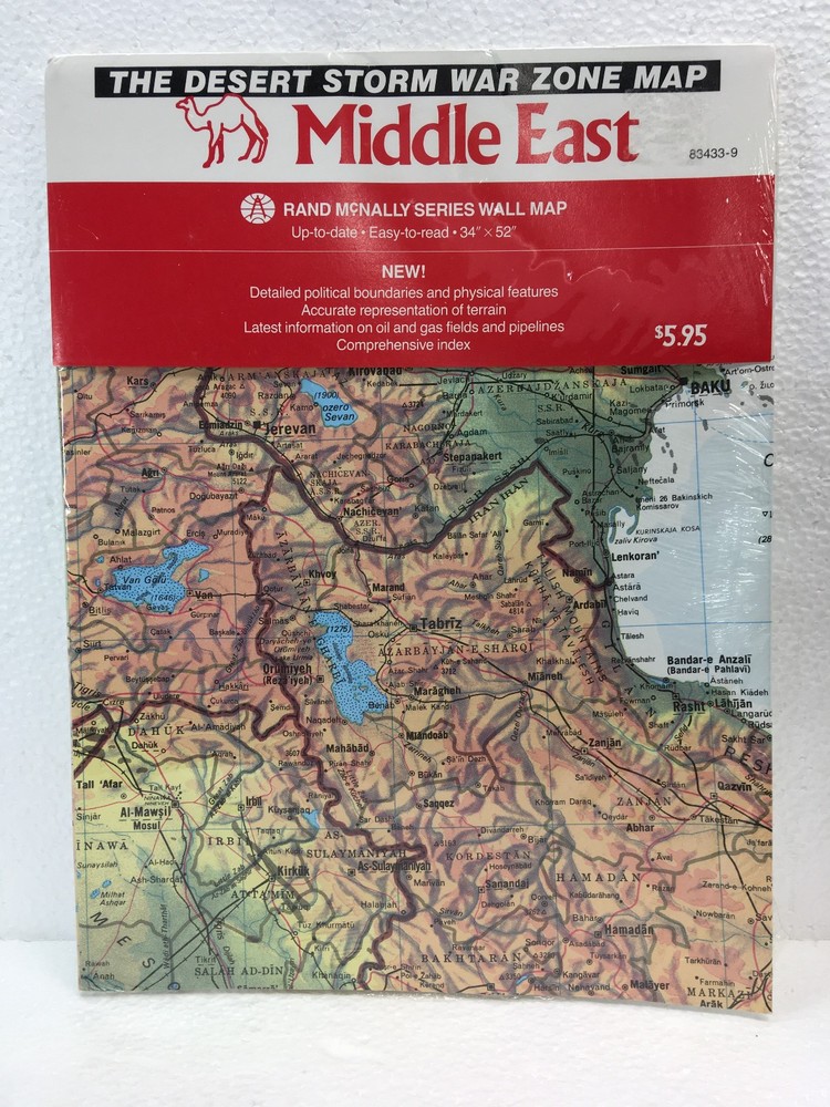 DESERT STORM WAR ZONE MAP - RAND McNALLY WALL MAP 34"x52"