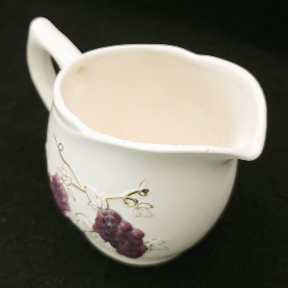 Vintage 2 Napco Bone White Ceramic Pitchers Grape Vine