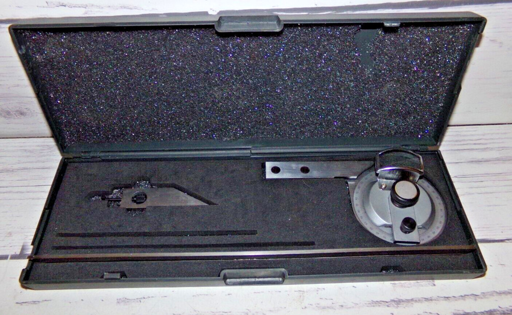360 UNIVERSAL BEVEL DIAL PROTRACTOR w/ MAGNIFIER IN CASE
