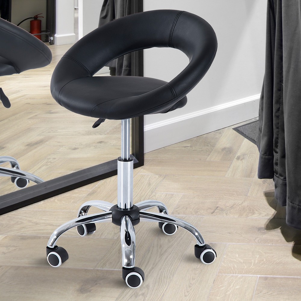 Crescent Rolling Salon Stool with Adjustable Height, Breathable Open Back