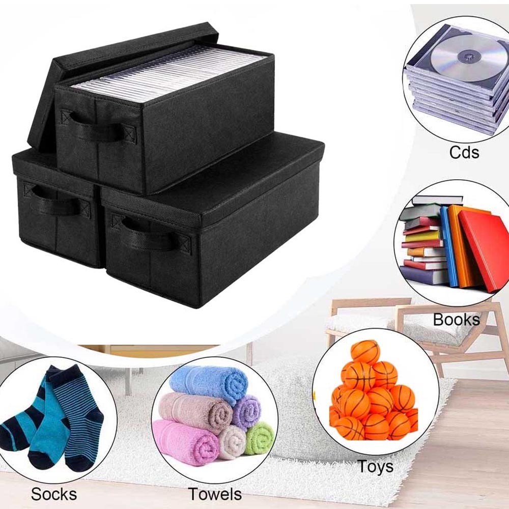 Premium CD Storage Box | Stackable CD Organizer Box with Lid Set of 3