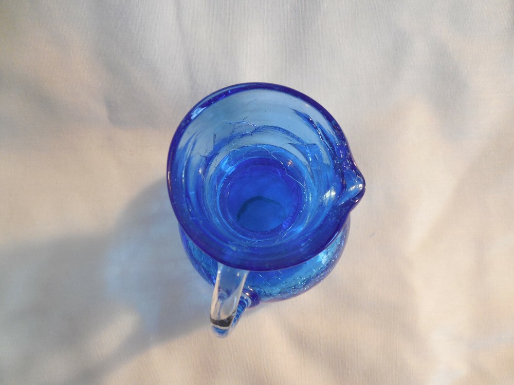 Crackled blue glass pitcher