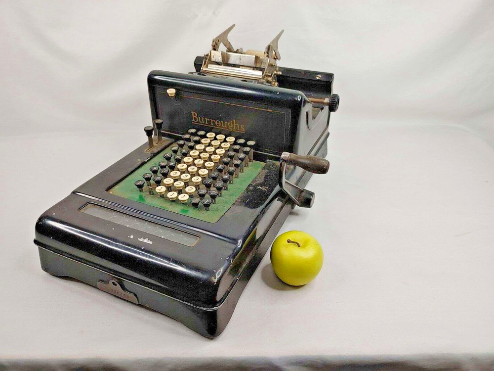 Antique Burroughs 7-Column Portable Adding Machine w/ Hand Crank
