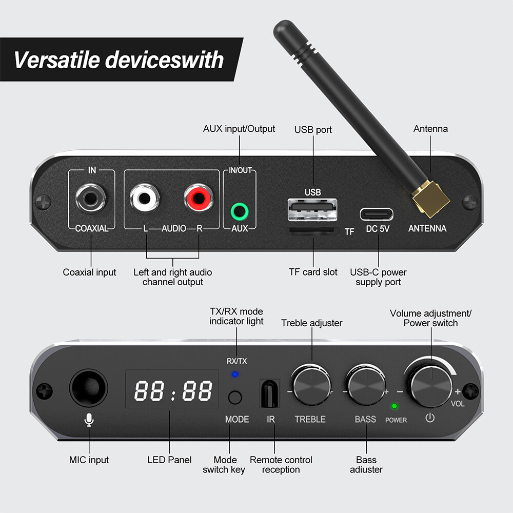 Bluetooth Transmitter Receiver TV Home Stereo Audio Adapter 3.5mm AUX RCA w/App