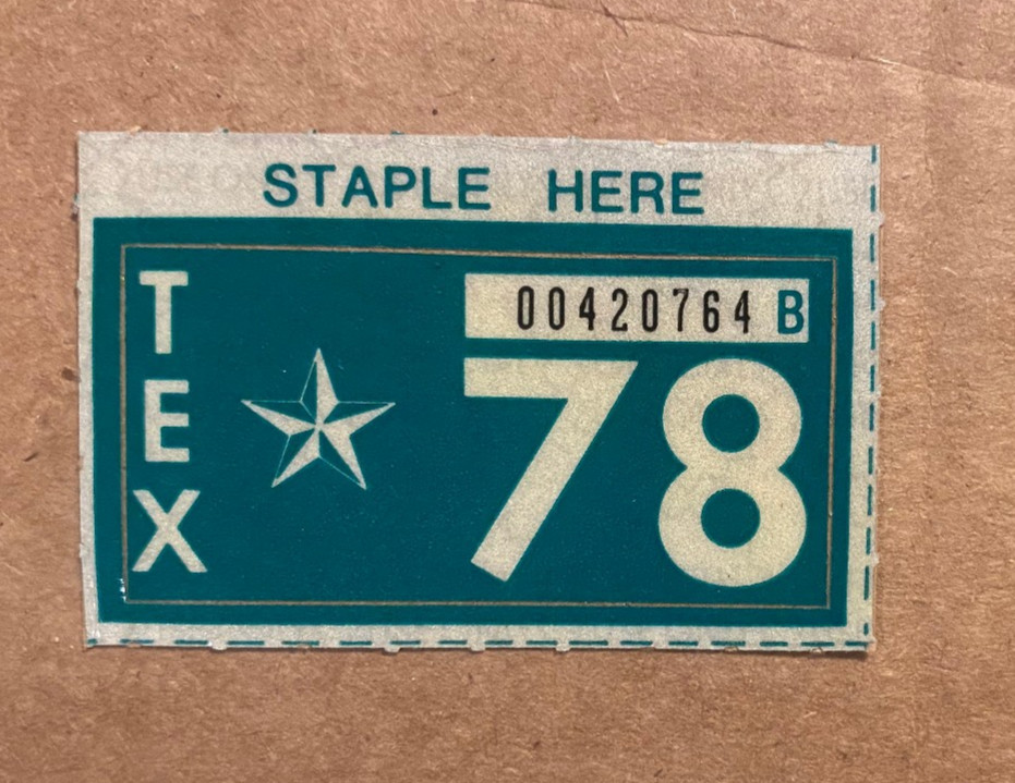 Texas license plate decal/sticker 1978 79 80 81 82 83 84 85 86 87 88 89 90
