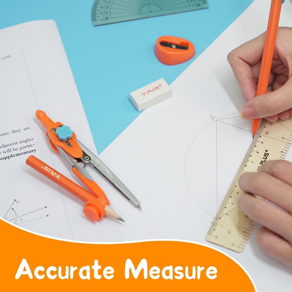 YPLUS Geometry Set - 12 Pcs Protractor Compass Rulers & Pencil Kit
