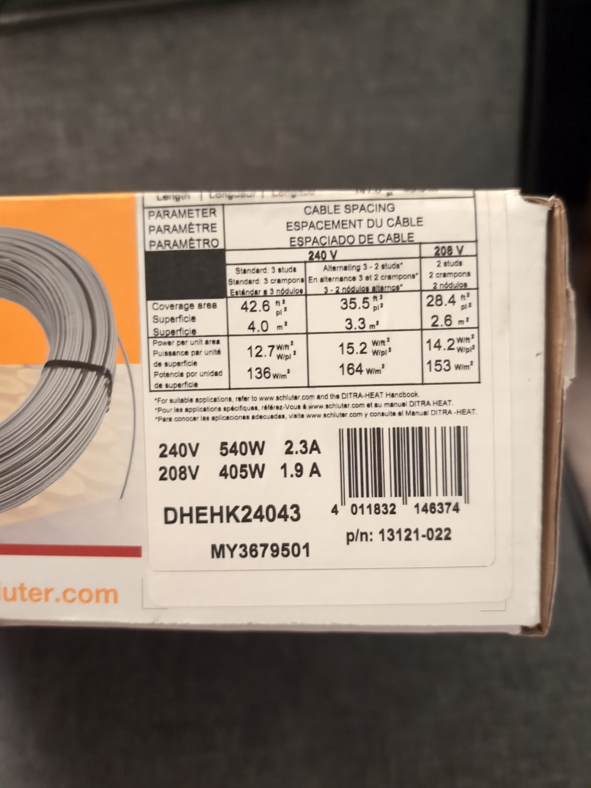 Schluter Ditra-Heat Cable 240V - 141 ft. (42.6 SqFt) DHEHK24043