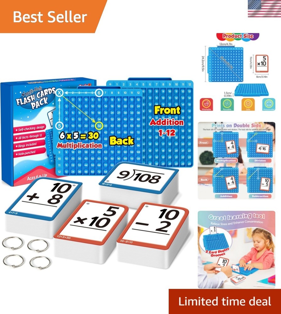 Math Flash Cards + Math Board, Multiplication Flash Card Times Table Chart, M...