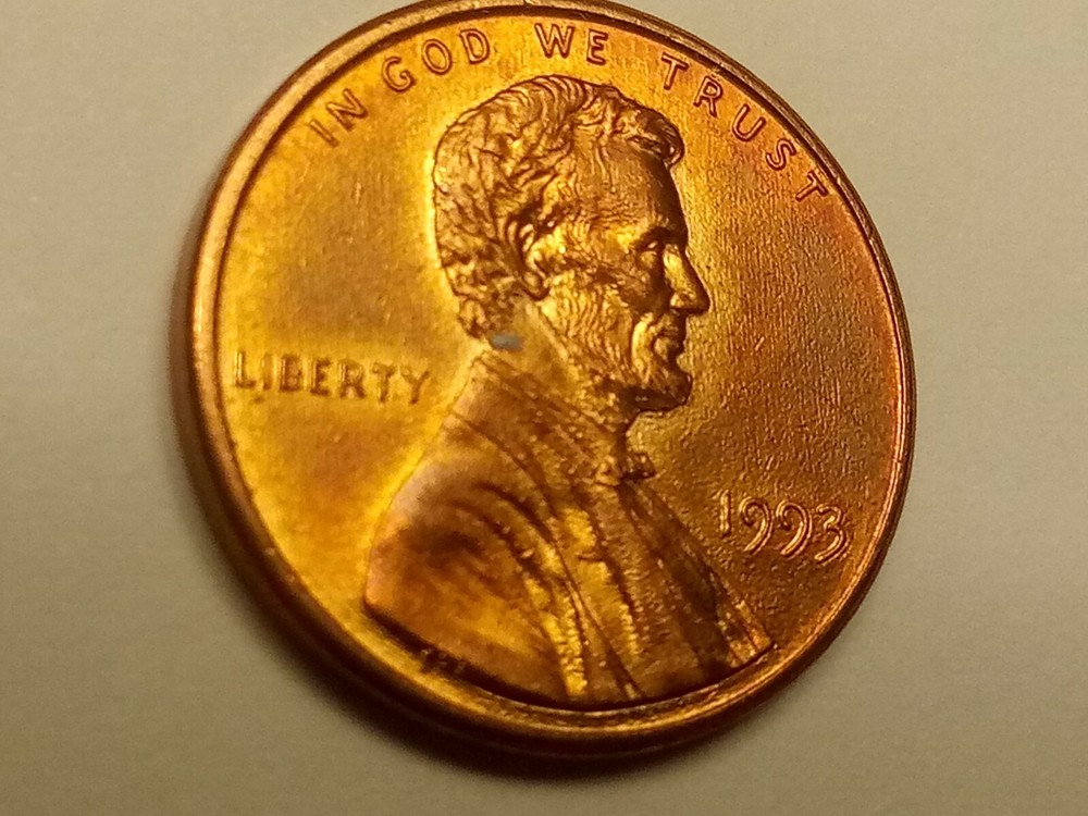 1993-Lincoln Red Toning Cent. BU.