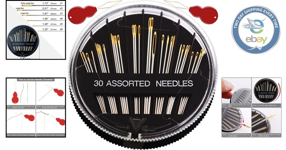 Compact Sewing Needles Set - 30/60 Needles with Threaders for Easy Use