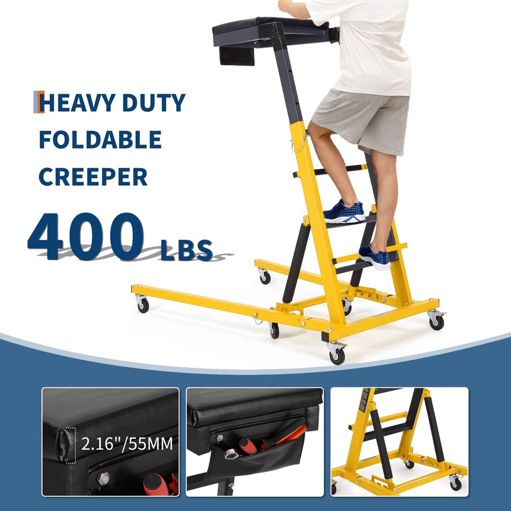 400LBS Automotive Engine Topside Foldable Creeper Adjustable 49"-69" W/6 Wheels