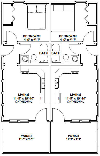 24x30 Duplex -- PDF Floor Plan -- 720 sq ft -- Model 2