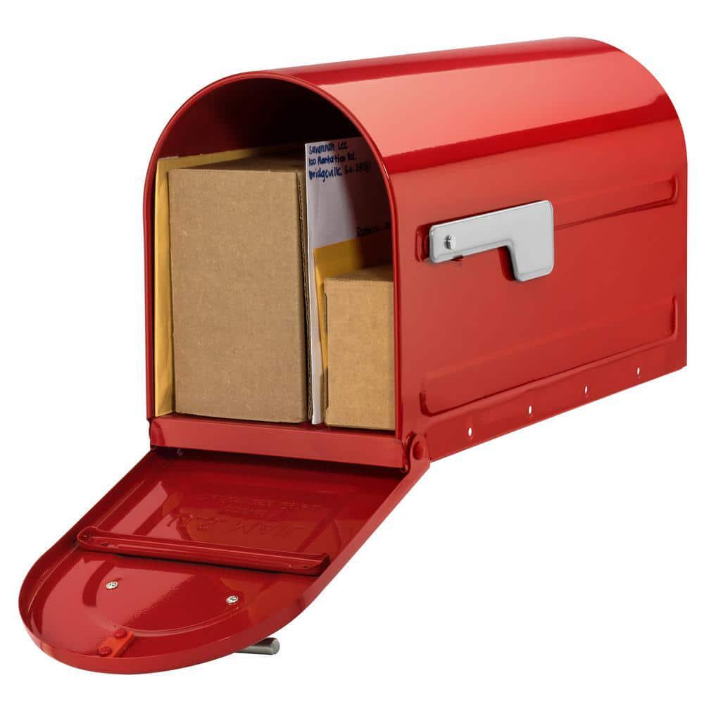 Post Mount Mailbox Red Mail Steel Large Galvanized Durable Rust-Proof Outdoor