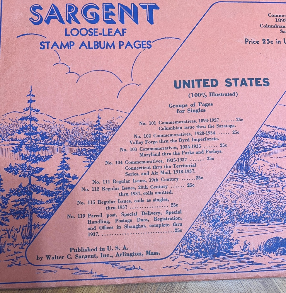 VINTAGE SARGENT LOOSE LEAF STAMP ALBUM PAGES #101 US COMMEMORATIVES, 1893-27