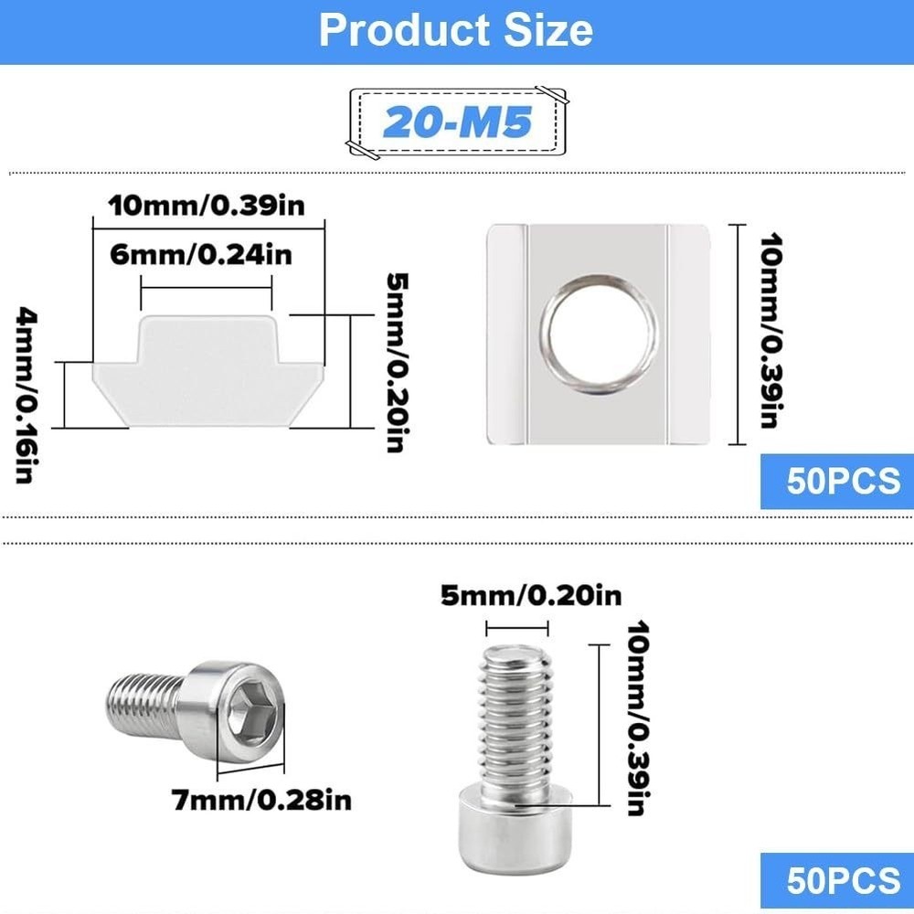 50PCS M5 Sliding Nuts with Hex Socket Screws 10mm for Home Improvement Projects