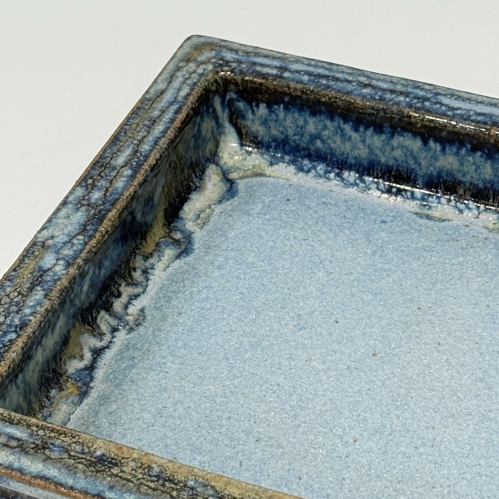 Wallis Studio Art Pottery Rectangular Shallow Casserole Blue Glaze 8”x10”x2”