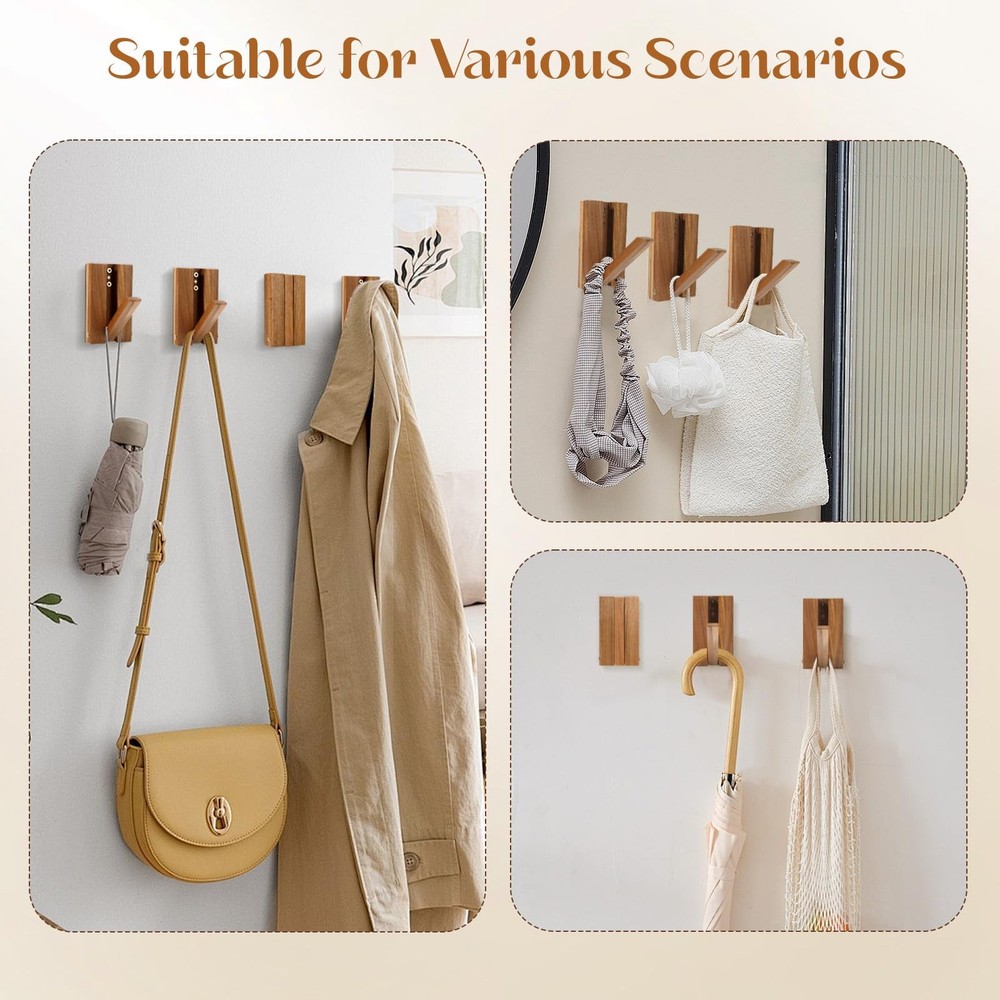 Stylish Wall-Mounted Coat & Hat Hooks with Key Holder – Rustic Solid Wood, Sp...