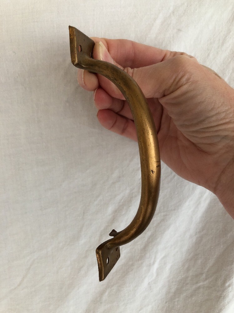 Vintage Rustic Screen Door Pull 5 7/16"Drawer/Door Handle Tarnished Rolled Brass