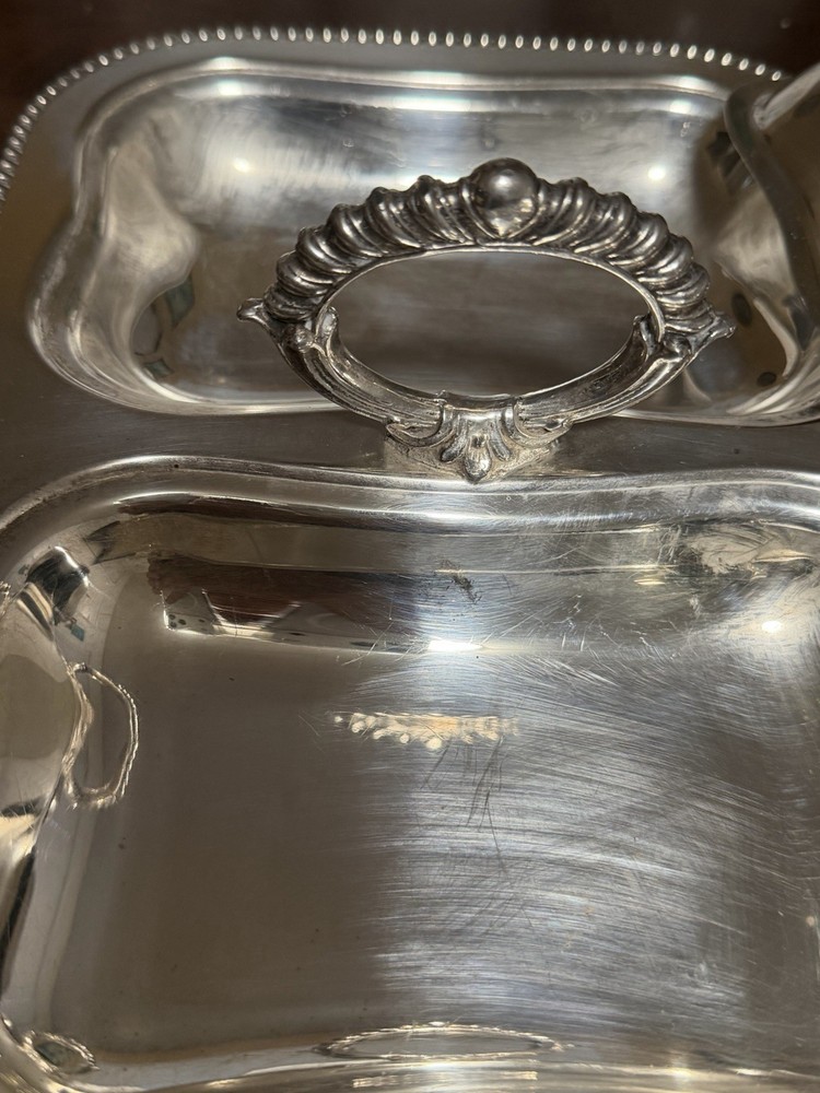 Doubled Vintage Silverplate Lidded Footed Chafing Dish or Server 