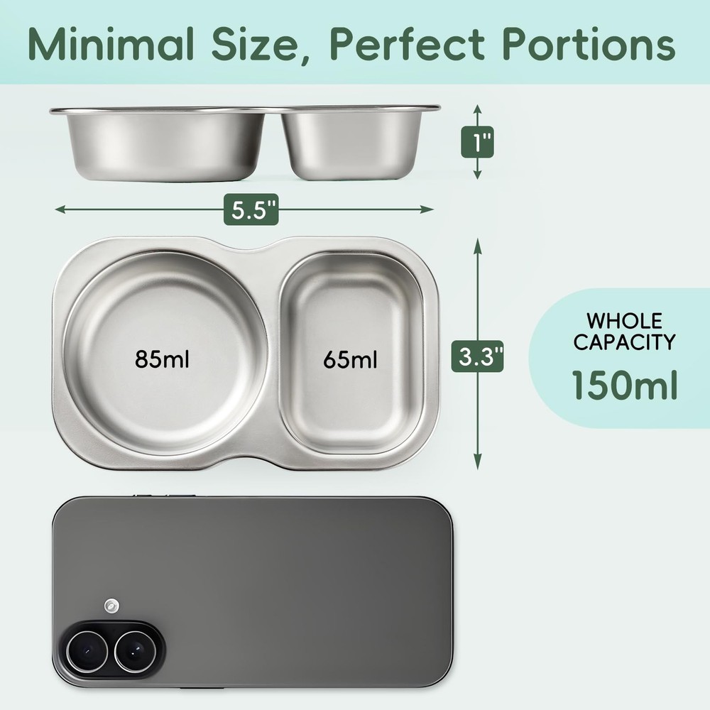 VITEVER 4 Pack Stainless Steel 2-Compartment Snack Containers with 4