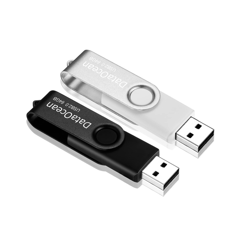 DataOcean 2 Pack 64GB USB 2.0 Flash Drive Memory 64GB, X 2(Black Silver)