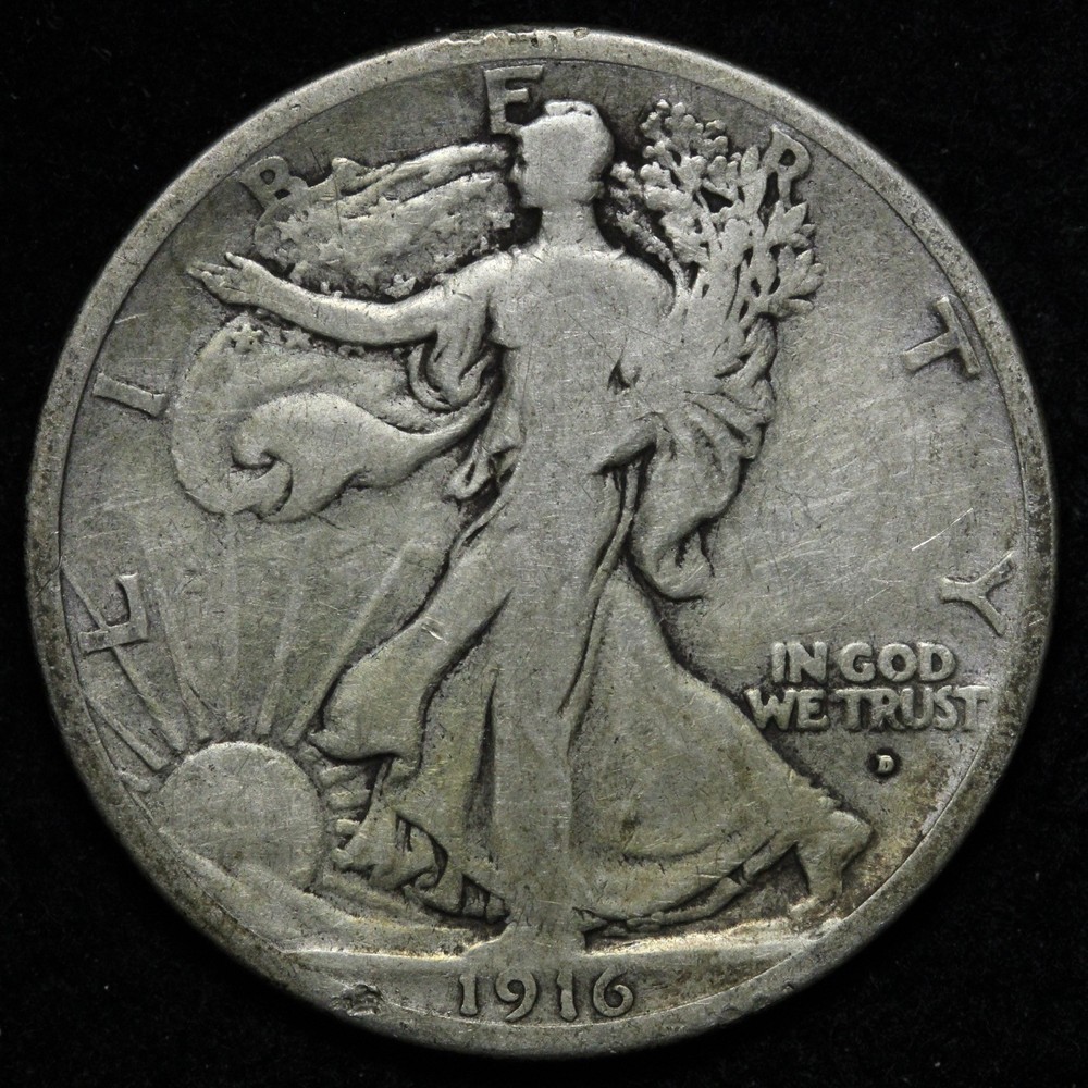 1916-D Walking Liberty Silver Half Dollar FINE E322 RIEM