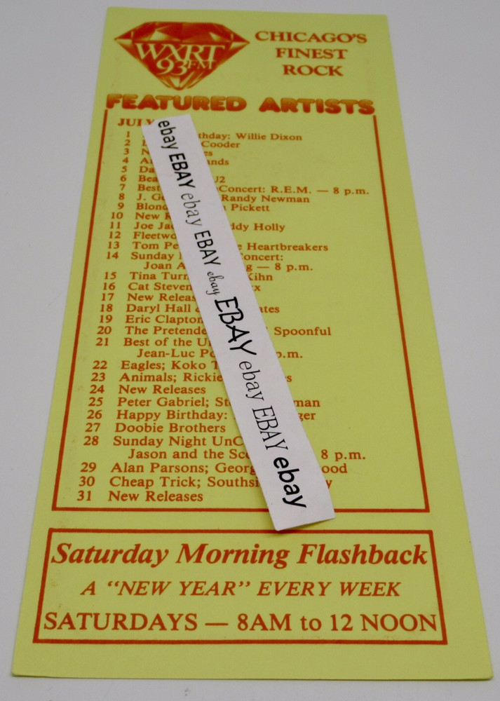 WXRT RADIO  93FM Featured Artists Chicago July 1985 Chicago's Finest Rock