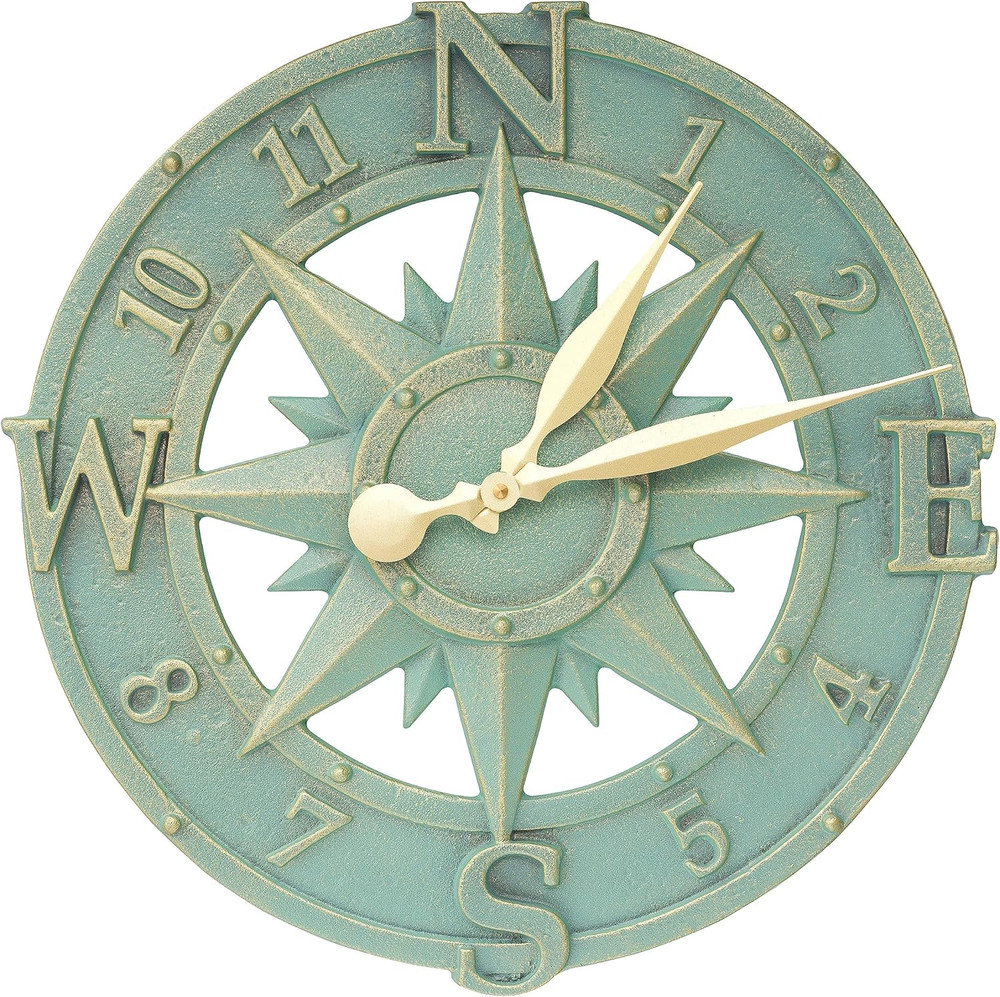 Compass Rose Clock, Bronze Verdi