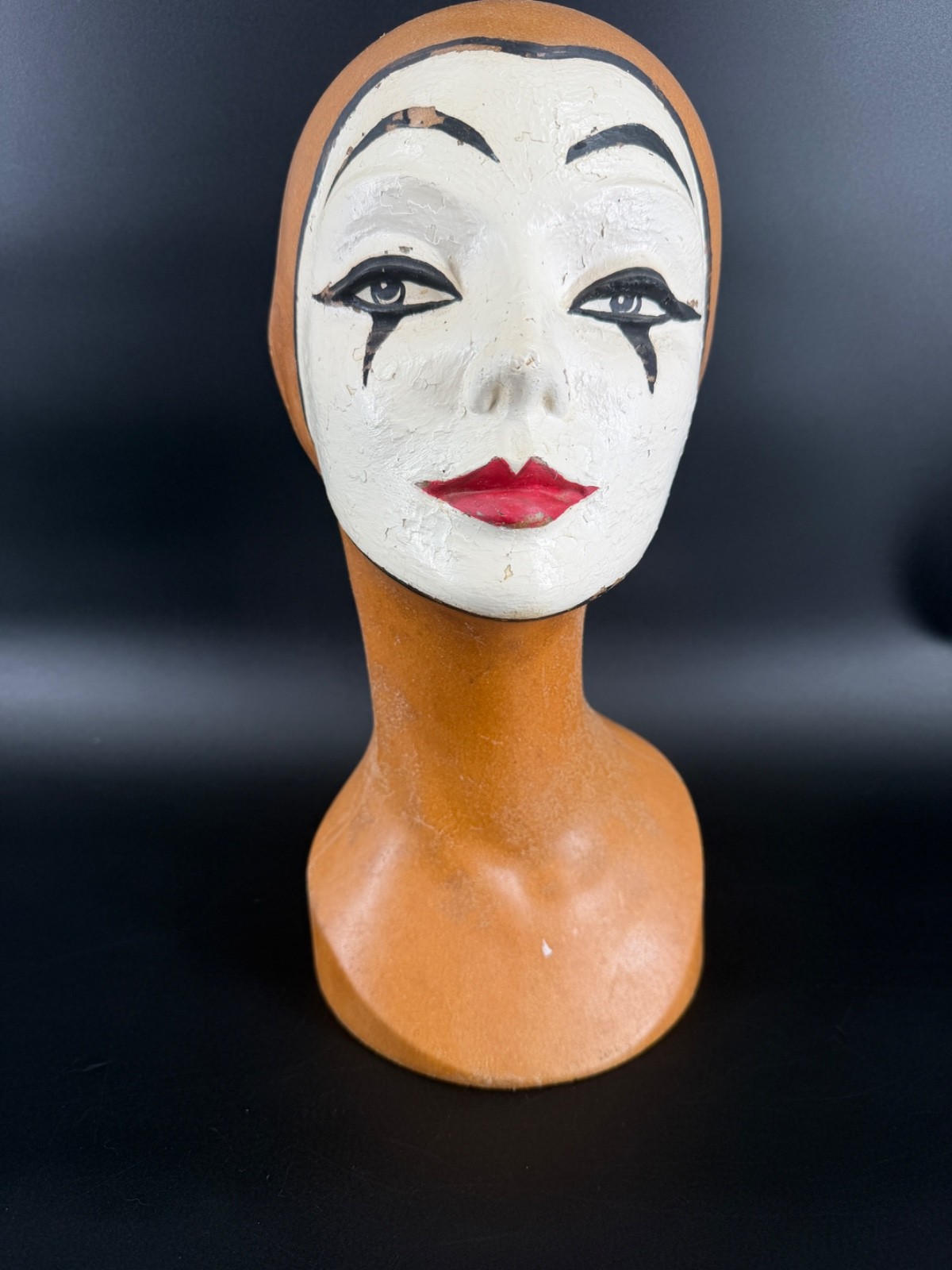 Vintage Plastic Mannequin Head Bust Pierrot Mime Wig Hat Display Dopamine Decor
