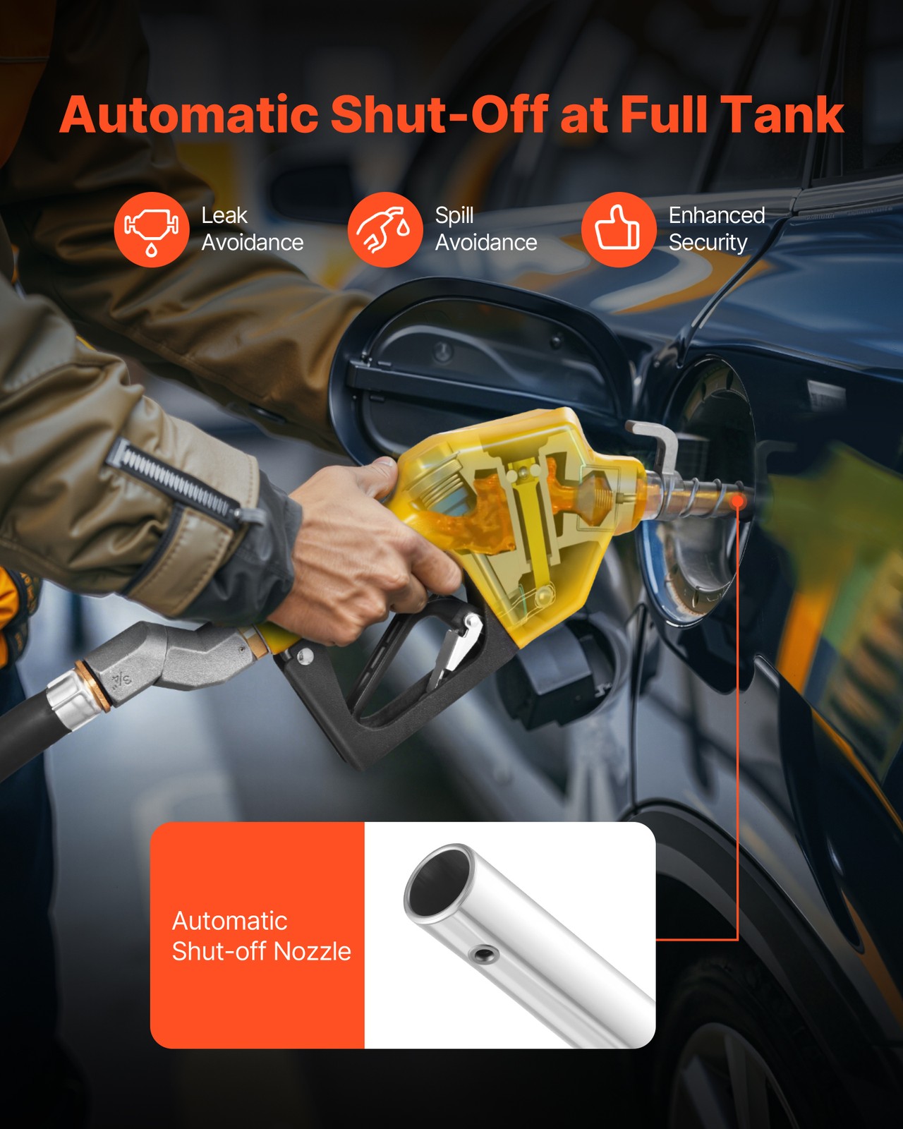 VEVOR 3/4 in NPT Automatic Fuel Nozzle 0.78 in Spout Auto Shut Off Gas Nozzle