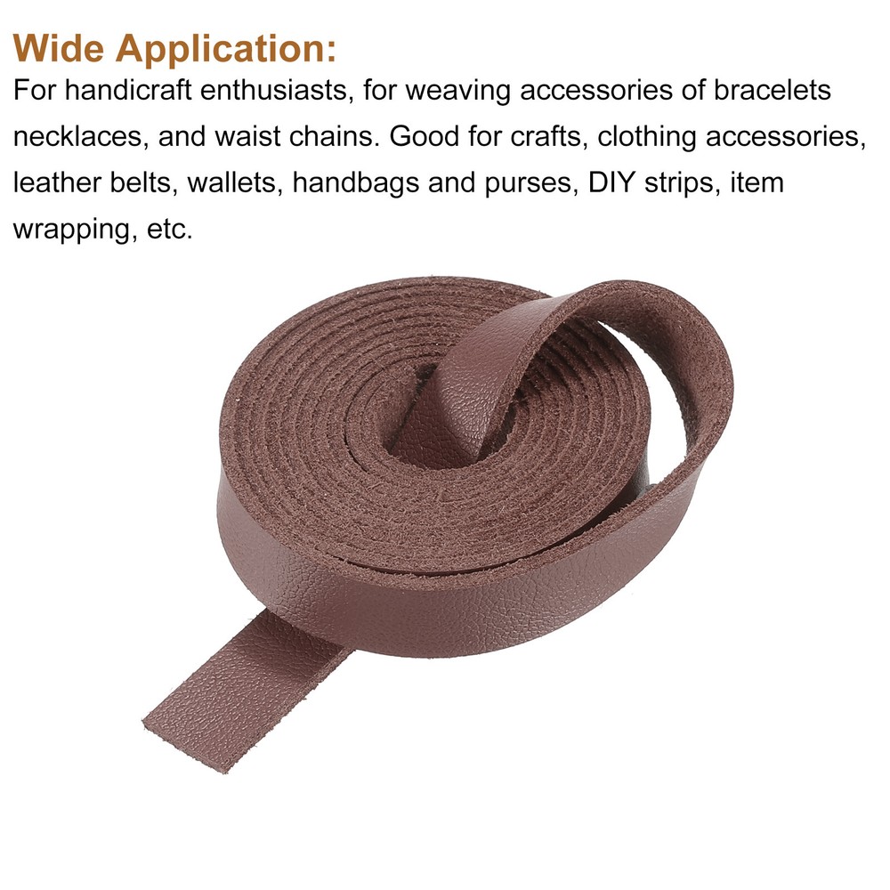 Leather Straps Strip Leather String 1cm/0.4" Width, Coffee Brown