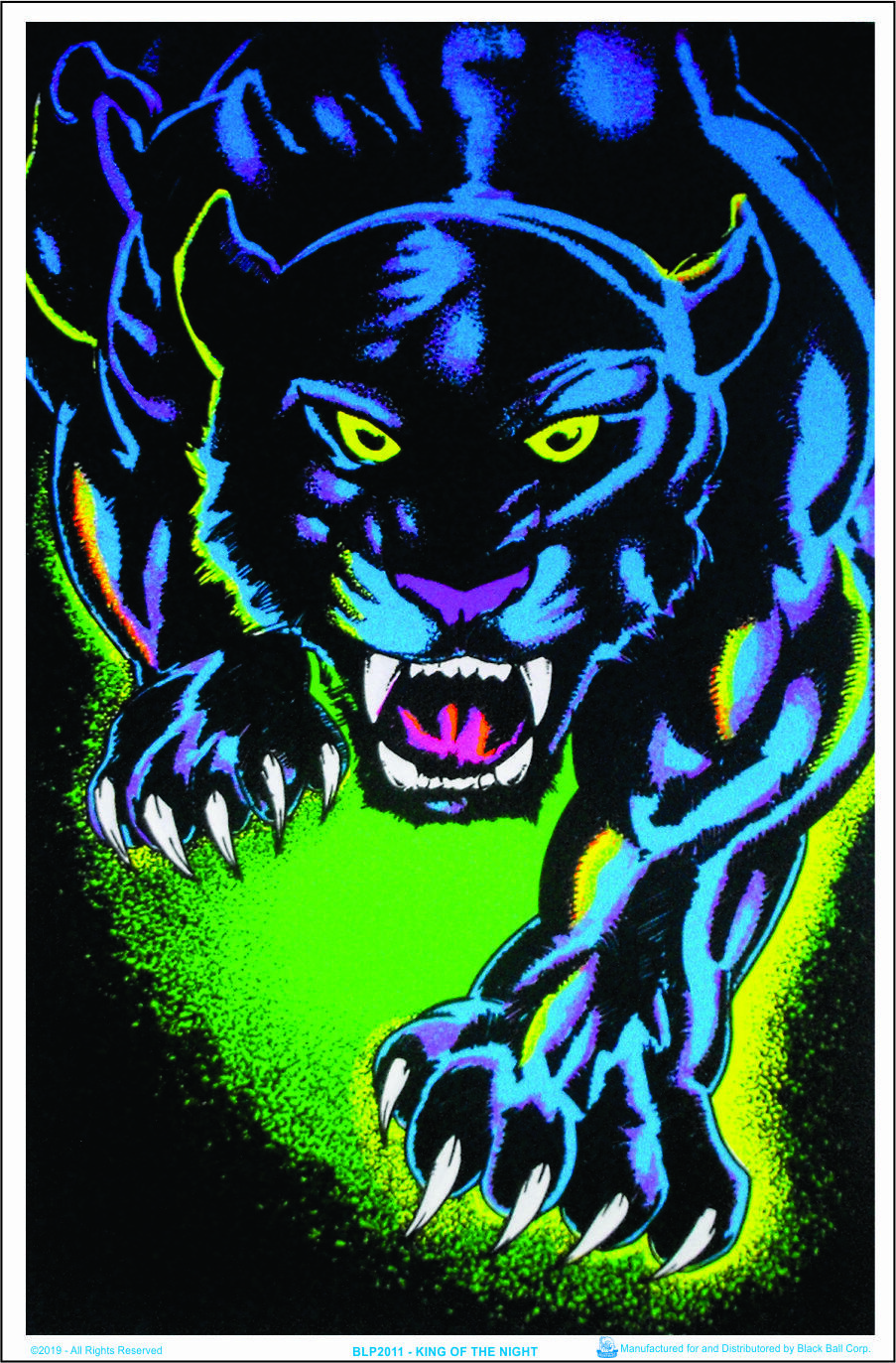King of The Night Panther Black Cat Blacklight Poster - Flocked - 23" x 35"