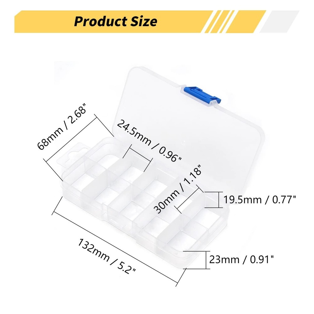 2Pcs Small 10 Grids Clear Plastic Organizer Craft Storage with Adjustable Div...