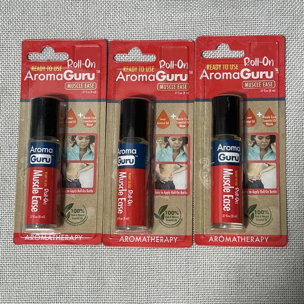 3x AromaGuru Roll-On Muscle Ease Aromatherapy Essential Oil Blend