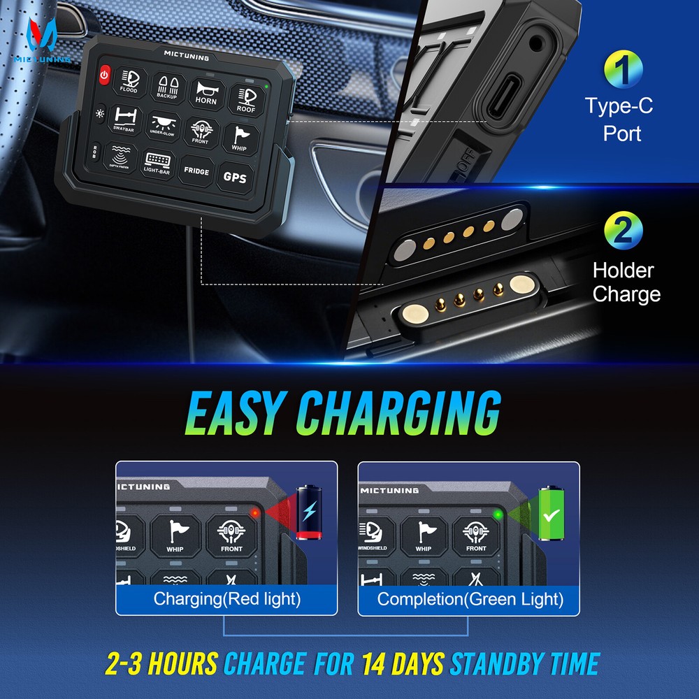 MICTUNING Wireless P1s 12 Gang Switch Panel LED Circuit Control Relay System Box