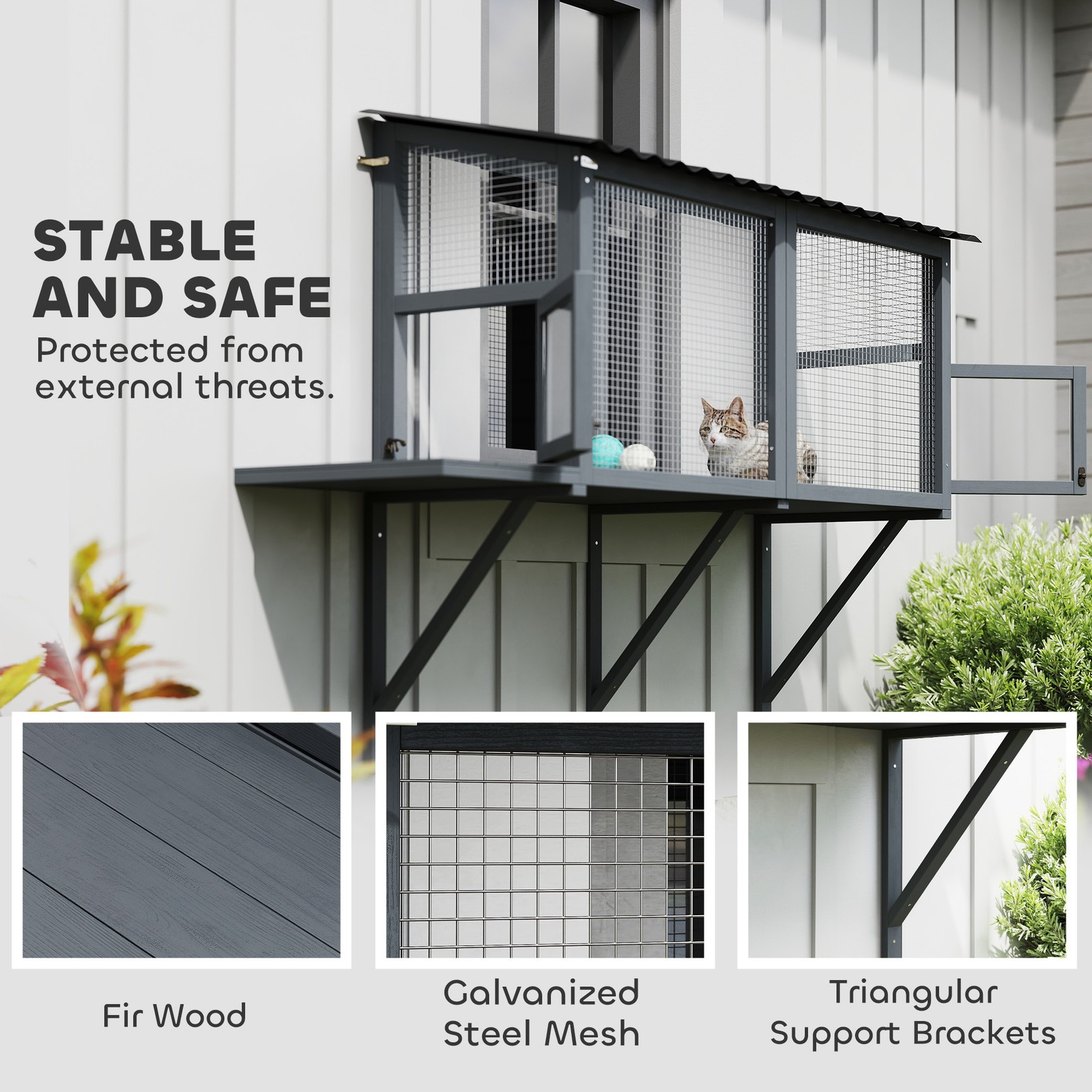 Outdoor Cat Catio, Cat Enclosure Window Perch with Jumping Platform