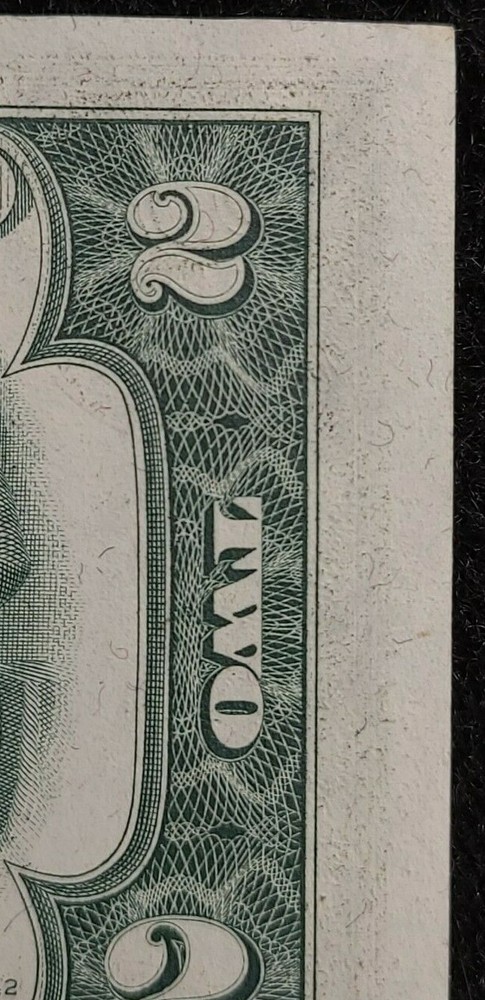 1976 $2 uncirculated error note Over-inking, shift, cut & bleed errors very rare