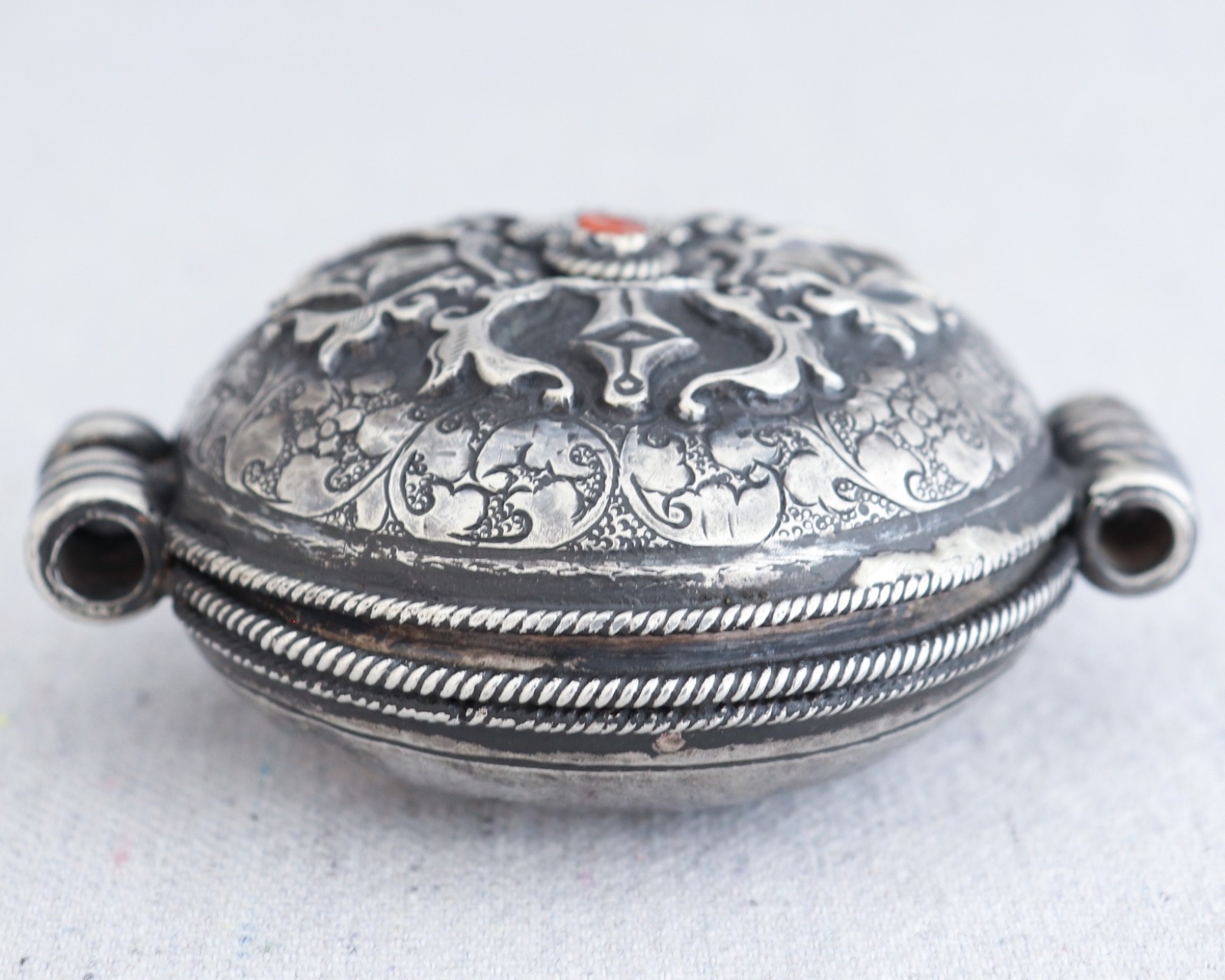 Antique Tibetan Buddhist Sterling Silver Gau Amulet Prayer Box Amulet Pendant 3"