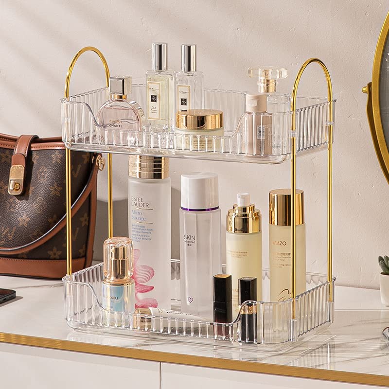 2 Tier Clear Countertop Storage - Bathroom & Kitchen Organizer, Cosmetics & M...