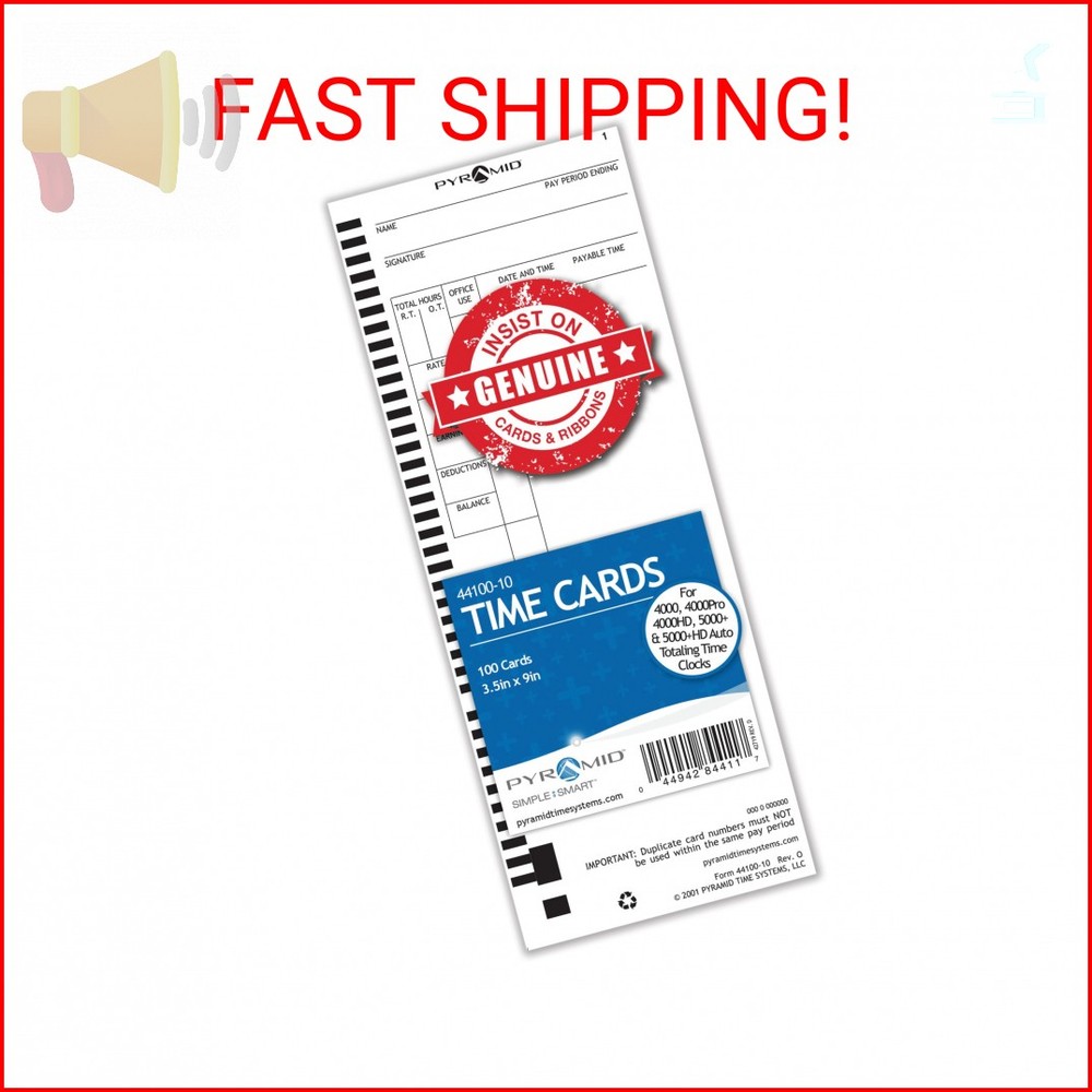 Pyramid Time Systems - Authentic Time Cards (44100-10) for Pyramid Models 4000,
