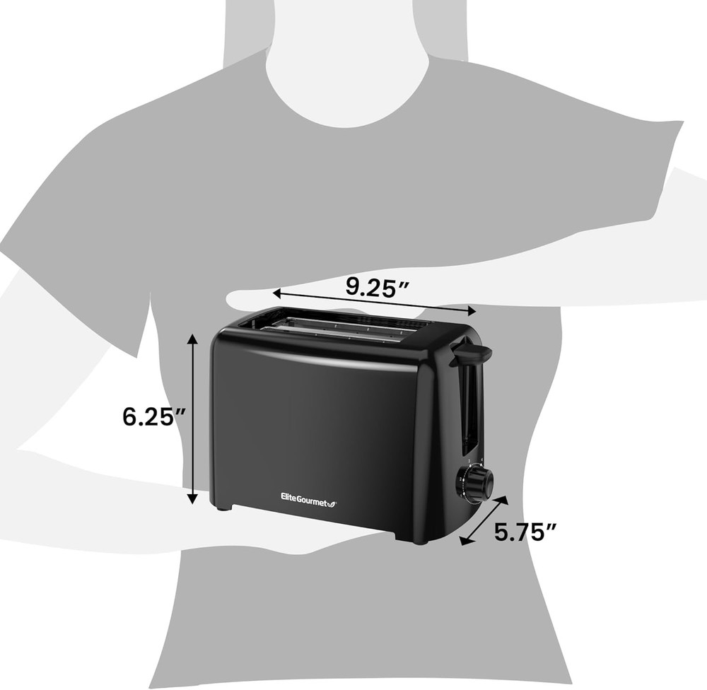 Elite Gourmet ECT1027B Cool Touch Toaster with 6 Temperature 2 Slice, Black