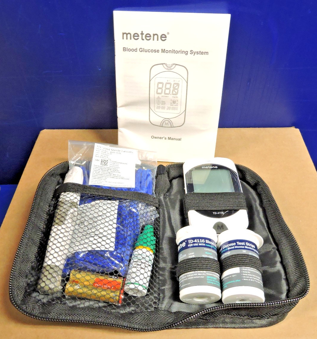 NEW Metene TD-4116 Blood Glucose Monitor/ 100 Strips 100 Lancets/ Bag / exp 2026