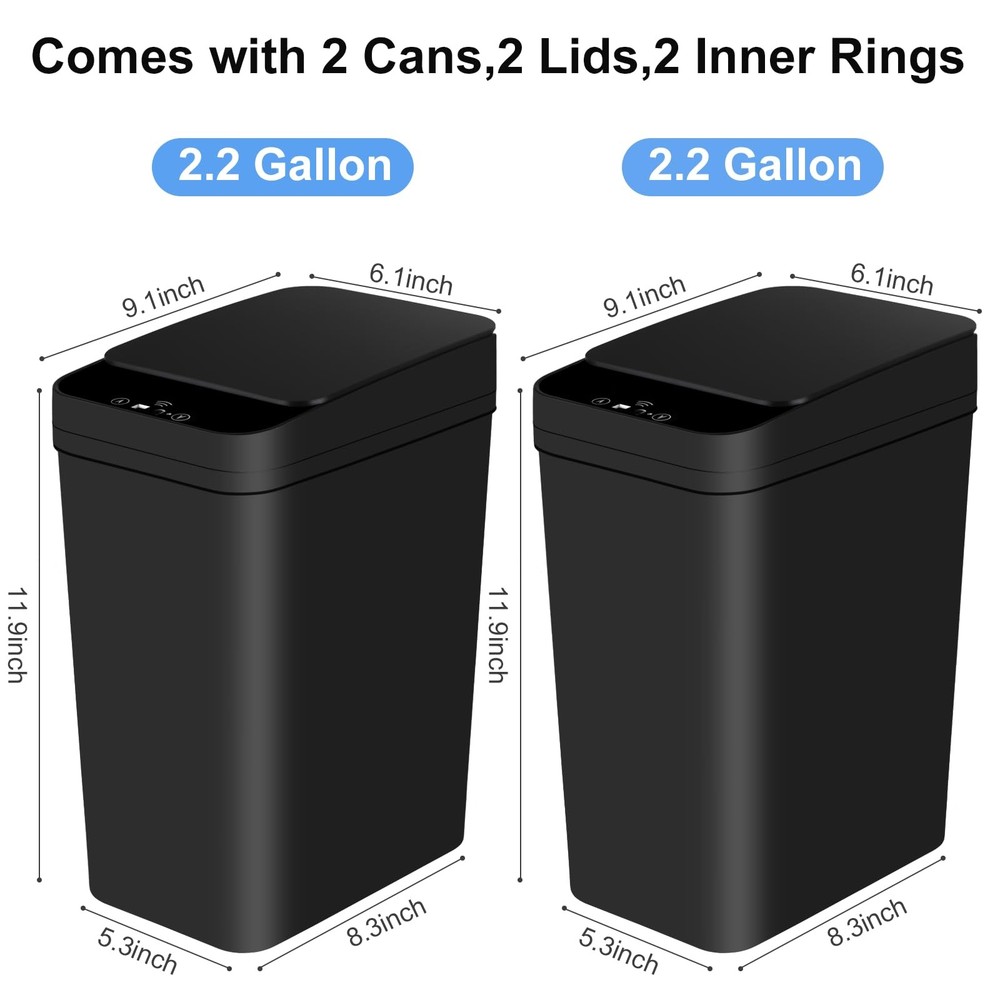 Anborry Bathroom Automatic Trash Small, 2 Pack 2.2 Gallon & Black