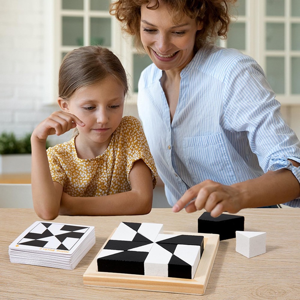 Block Puzzle, Plastic Cube Puzzle with Storage Tray Geometric Shape Pattern J...