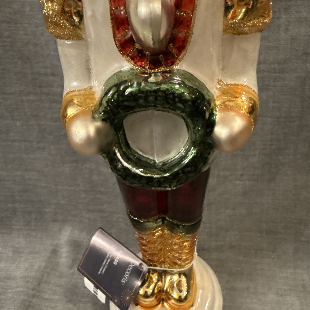Decoris Glass Tabletop Nutcracker 12.5” NWT Gold White Red