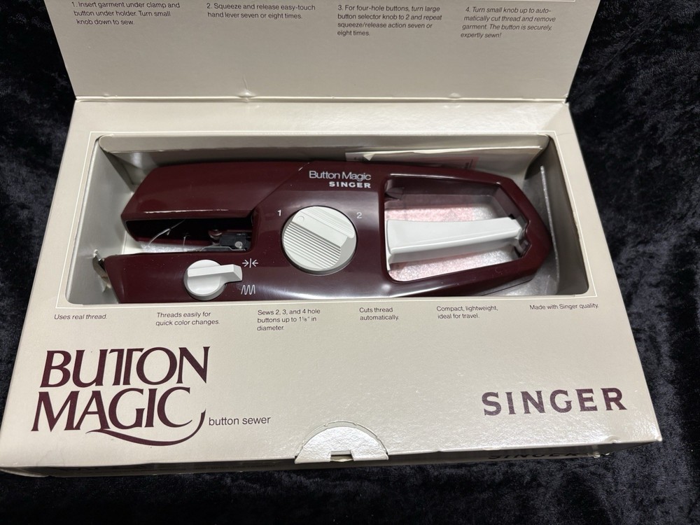 Vintage Model B100A Singer Button Magic Hand Held Button Sewer Original Box
