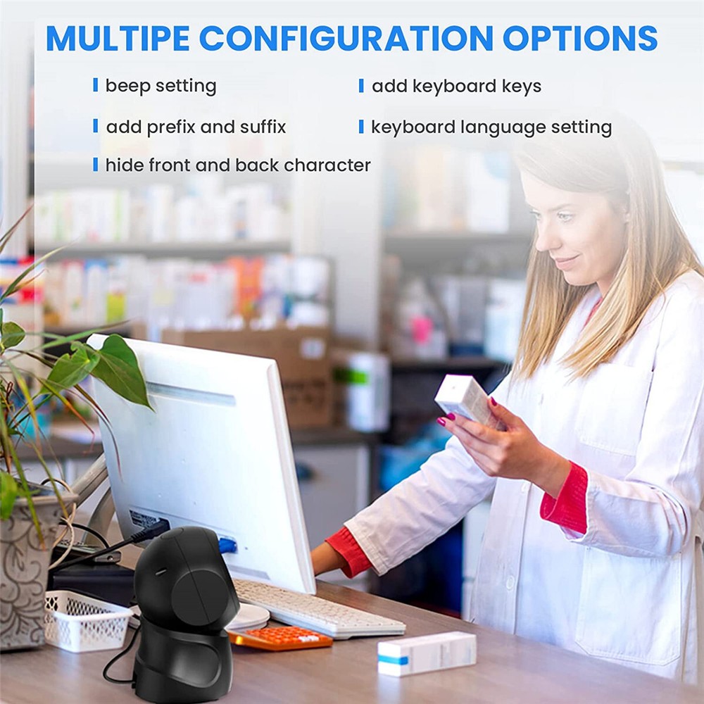 QR 2D Hands-Free Omnidirectional Automatic Sensing USB Desktop Barcode Scanner